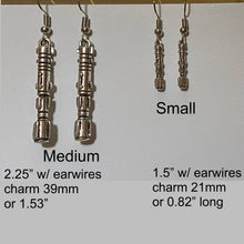 Load image into Gallery viewer, Doctor Who fandom sonic screwdriver or Star Wars Jedi lightsaber earrings (small)
