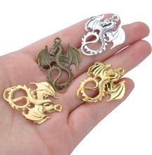 Load image into Gallery viewer, Flying dragon earrings in gold, bronze, or silver: UAB Blazers, Game of Thrones fantasy creatures, sports fan jewelry
