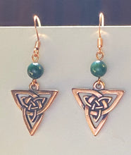 Load image into Gallery viewer, Triquetra or Trinity Knot earrings, copper finish (w/ optional gemstone bead)

