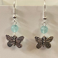 Load image into Gallery viewer, Butterfly earrings in silver or goldtone with optional gemstone bead
