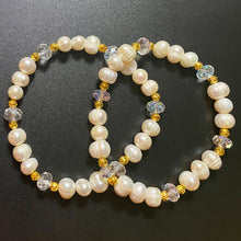 Load image into Gallery viewer, Freshwater baroque pearl and crystal bracelet with gold filigree beads wedding bridal jewelry
