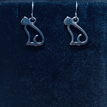 Load image into Gallery viewer, Cat Silhouette: silvertone, goldtone , or black cat earrings - cat mom cat lover gift
