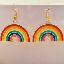 Load image into Gallery viewer, Cute rainbow earrings in goldtone and enamel
