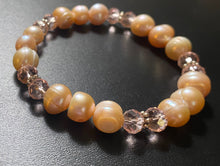 Load image into Gallery viewer, Aurora: beautiful peachy-pink freshwater baroque pearl and crystal bracelet
