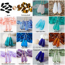 Load image into Gallery viewer, Cat Earrings: silvertone and Czech glass teardrop cat earrings in a rainbow of colors
