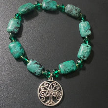 Load image into Gallery viewer, African turquoise and jade green crystal Celtic tree bracelet
