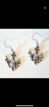 Load image into Gallery viewer, Flower of Scotland: Scottish thistle silvertone Celtic earrings Sassenach Outlander fan gift jewelry (w/ optional crystal or pearl bead)
