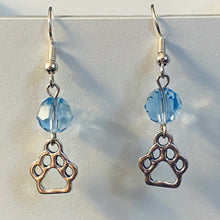 Load image into Gallery viewer, Helena Huskies paw print sports fan earrings withchoice of crystal or pearl bead in team colors
