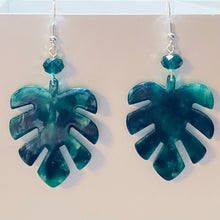 Load image into Gallery viewer, Monstera Leaf large acrylic leaf earrings boho tropical style
