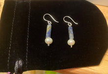 Load image into Gallery viewer, Roman style sodalite gemstone and freshwater pearl sterling silver earrings
