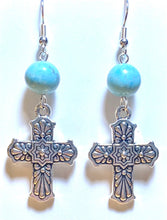Load image into Gallery viewer, Antique silvertone floral Mexican style Talavera cross
