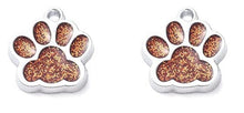 Load image into Gallery viewer, Paw print sports fan earrings: Tigers, Lions, Bulldogs, Wildcats, Huskies, Panthers, Jaguars: choice of team color with or without crystal bead.
