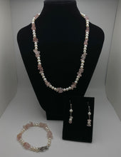Load image into Gallery viewer, Pretty in Pink freshwater pearl and rose quartz necklace set
