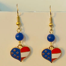 Load image into Gallery viewer, Americana patriotic enamel stars and stripes heart, star, or flag earrings 4th of July holiday jewelry
