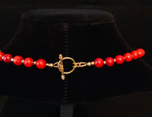 Load image into Gallery viewer, Red bamboo coral necklace with gold spacer beads
