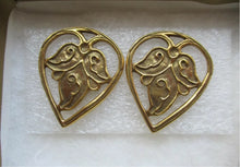 Load image into Gallery viewer, Foliate Heart Medieval Spanish vintage Metropolitan Museum of Art goldtone pierced earrings
