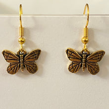 Load image into Gallery viewer, Butterfly earrings in silver or goldtone with optional gemstone bead
