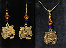Load image into Gallery viewer, Auburn Tigers earrings in goldtone w/ optional crystal beads; Auburn University, LSU or Clemson sports fan

