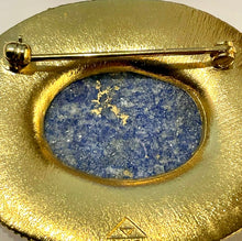 Load image into Gallery viewer, WAG Walters Art Gallery “Olbia’s Treasure” Greek jewelry reproduction 24K gold plated oval lapis lazuli brooch
