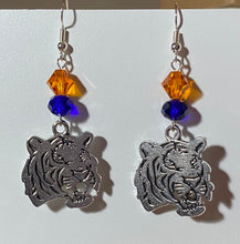 Load image into Gallery viewer, Auburn Tigers earrings in silvertone w/ optional crystal beads; Auburn University, LSU or Clemson sports fan
