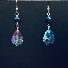Load image into Gallery viewer, Dark blue iridescent crystal and sterling drop earrings
