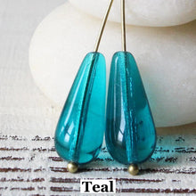 Load image into Gallery viewer, Cat Earrings: silvertone and Czech glass teardrop cat earrings in a rainbow of colors
