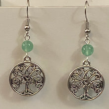 Load image into Gallery viewer, Celtic Tree of Life triquetra family tree silvertone earrings World Tree Yggdrasil
