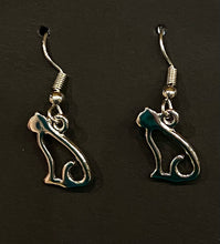 Load image into Gallery viewer, Cat Silhouette: silvertone, goldtone , or black cat earrings - cat mom cat lover gift
