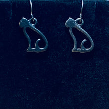 Load image into Gallery viewer, Cat Silhouette: silvertone, goldtone , or black cat earrings - cat mom cat lover gift
