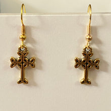 Load image into Gallery viewer, Celtic cross dainty silvertone or goldtone earrings with optional gemstone bead
