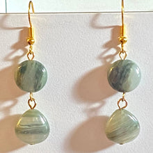 Load image into Gallery viewer, Green line quartz gemstone drop earrings in sterling silver, goldtone, or 14kgold-filled
