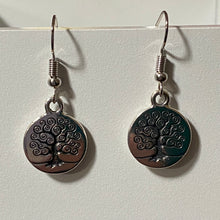 Load image into Gallery viewer, Family Tree or Tree of Life World Tree silvertone earrings with optional gemstone or crystal bead
