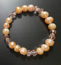 Load image into Gallery viewer, Aurora: beautiful peachy-pink freshwater baroque pearl and crystal bracelet
