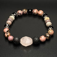 Load image into Gallery viewer, Diffuser bracelet: rhodonite/ rose quartz / onyx and lava rock
