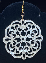 Load image into Gallery viewer, Marble Mandala large geometric acrylic earrings boho tribal Middle Eastern bellydance style
