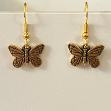 Load image into Gallery viewer, Butterfly earrings in silver or goldtone with optional gemstone bead
