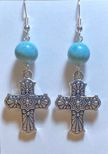 Load image into Gallery viewer, Antique silvertone floral Mexican style Talavera cross
