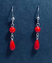 Load image into Gallery viewer, Red bamboo coral teardrop earrings
