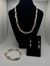 Load image into Gallery viewer, Pretty in Pink freshwater pearl and rose quartz necklace set
