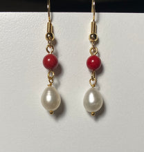 Load image into Gallery viewer, Bamboo coral and freshwater pearl jewelry set: necklace, bracelet, &amp; earrings
