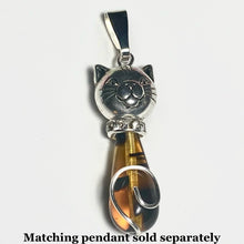 Load image into Gallery viewer, Tortoiseshell Cat: silvertone and amber/black Czech glass teardrop cat earrings
