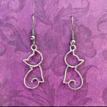Load image into Gallery viewer, Cat Cutout - cute silvertone or goldtone cat silhouette earrings - cat mom cat lover gift
