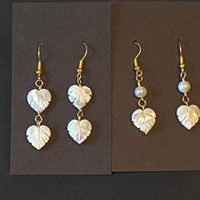 Load image into Gallery viewer, Caribbean Breezes: Natural carved shell or shell and freshwater pearl leaf earrings
