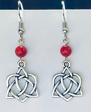Load image into Gallery viewer, Celtic heart earrings with triquetra knot, silvertone
