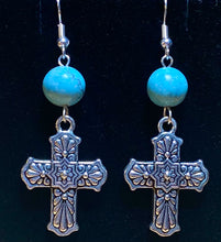 Load image into Gallery viewer, Antique silvertone floral Mexican style Talavera cross
