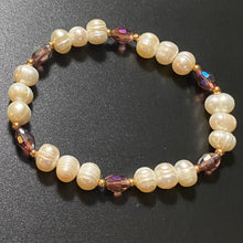 Load image into Gallery viewer, Freshwater baroque pearl and purple crystal bracelet
