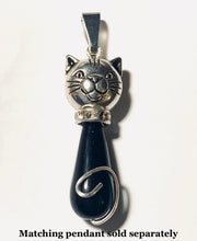 Load image into Gallery viewer, Cat Earrings: silvertone and Czech glass teardrop cat earrings in a rainbow of colors
