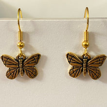 Load image into Gallery viewer, Butterfly earrings in silver or goldtone with optional gemstone bead
