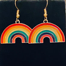 Load image into Gallery viewer, Cute rainbow earrings in goldtone and enamel
