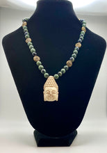 Load image into Gallery viewer, Enlightened: kambaba jasper and antique gold beaded Buddha necklace
